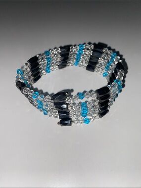 Magnetic Crystal Bead Stretch Bracelet in Black, Clear & Turquoise